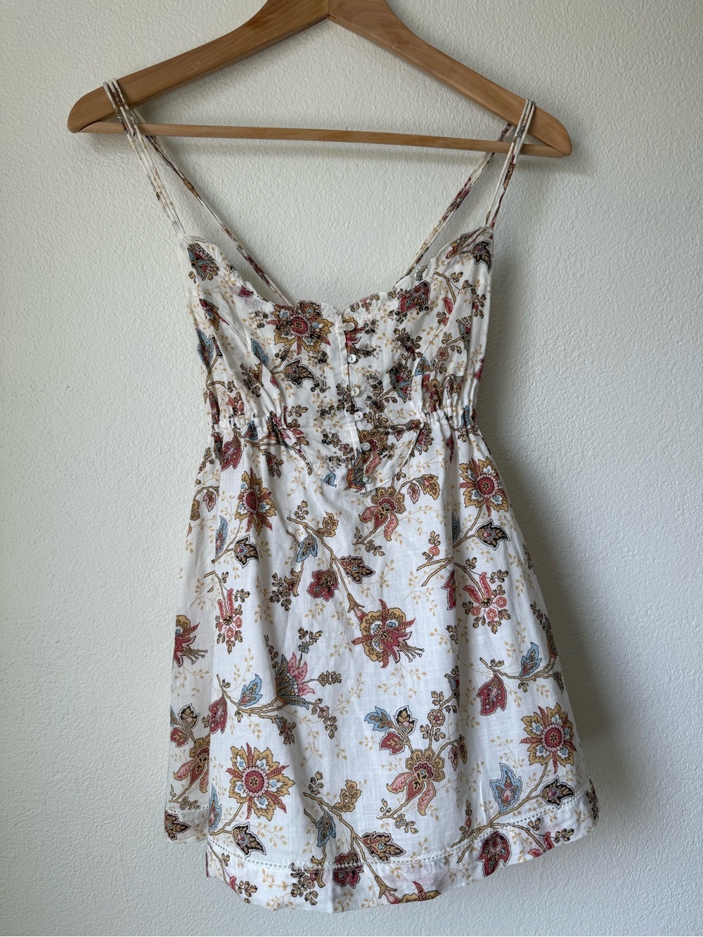 Floral Spaghetti Strap Cami Top - Cream Base with Multi Floral Print